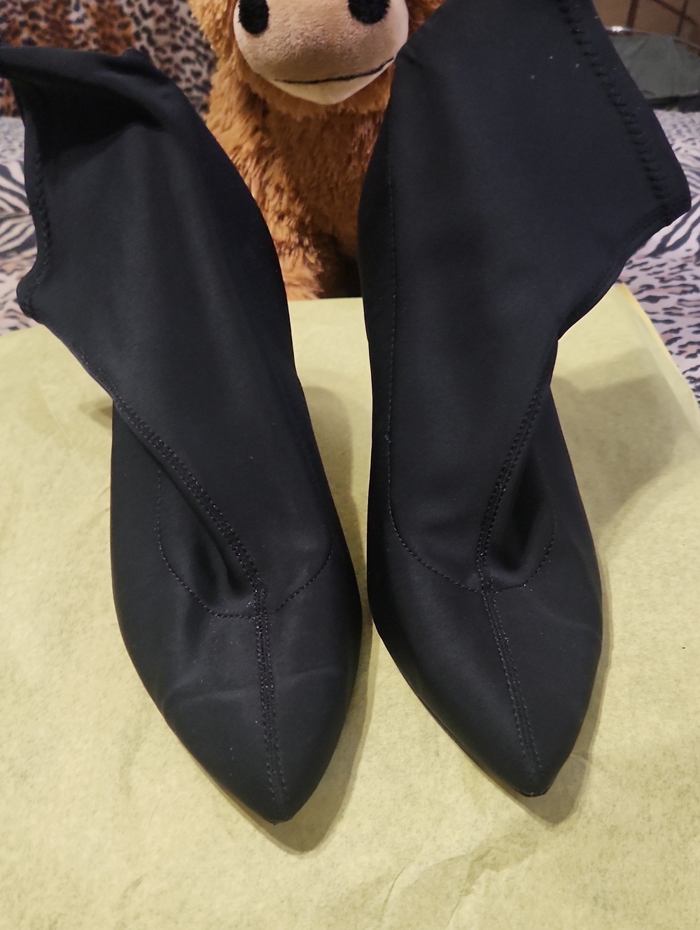 Black Pointed-Stretch Heeled Ankle Boots